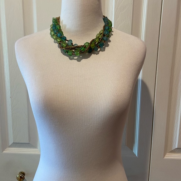 Multi-strand Statement Necklace~Gorgeous Blue/Green Beads & Smaller Accent Beads - Picture 3 of 11